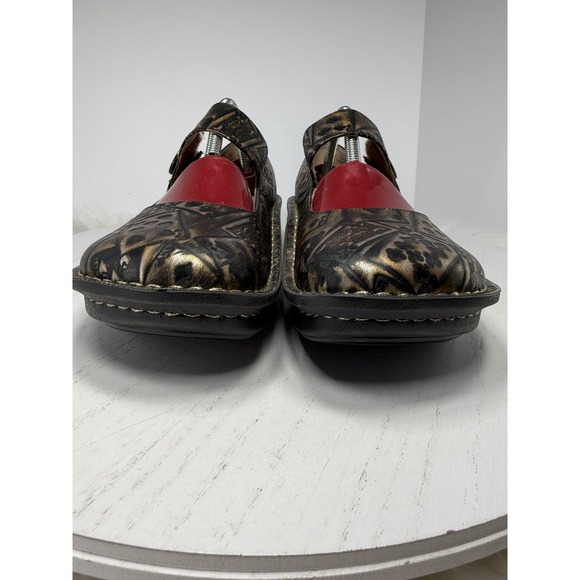 Allegria Mary Jane Shoes Women Black Gold Butterfly Card Print  Size 40 - Picture 3 of 12